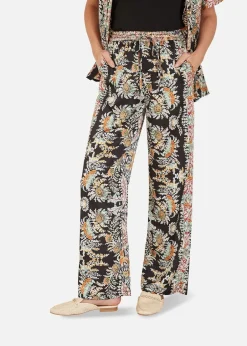 Trousers>Yumi Black Paisley Print Relaxed Fit Trousers