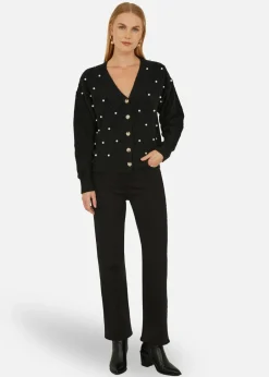 Tops>Yumi Black Pearl Cable Knit Cardigan