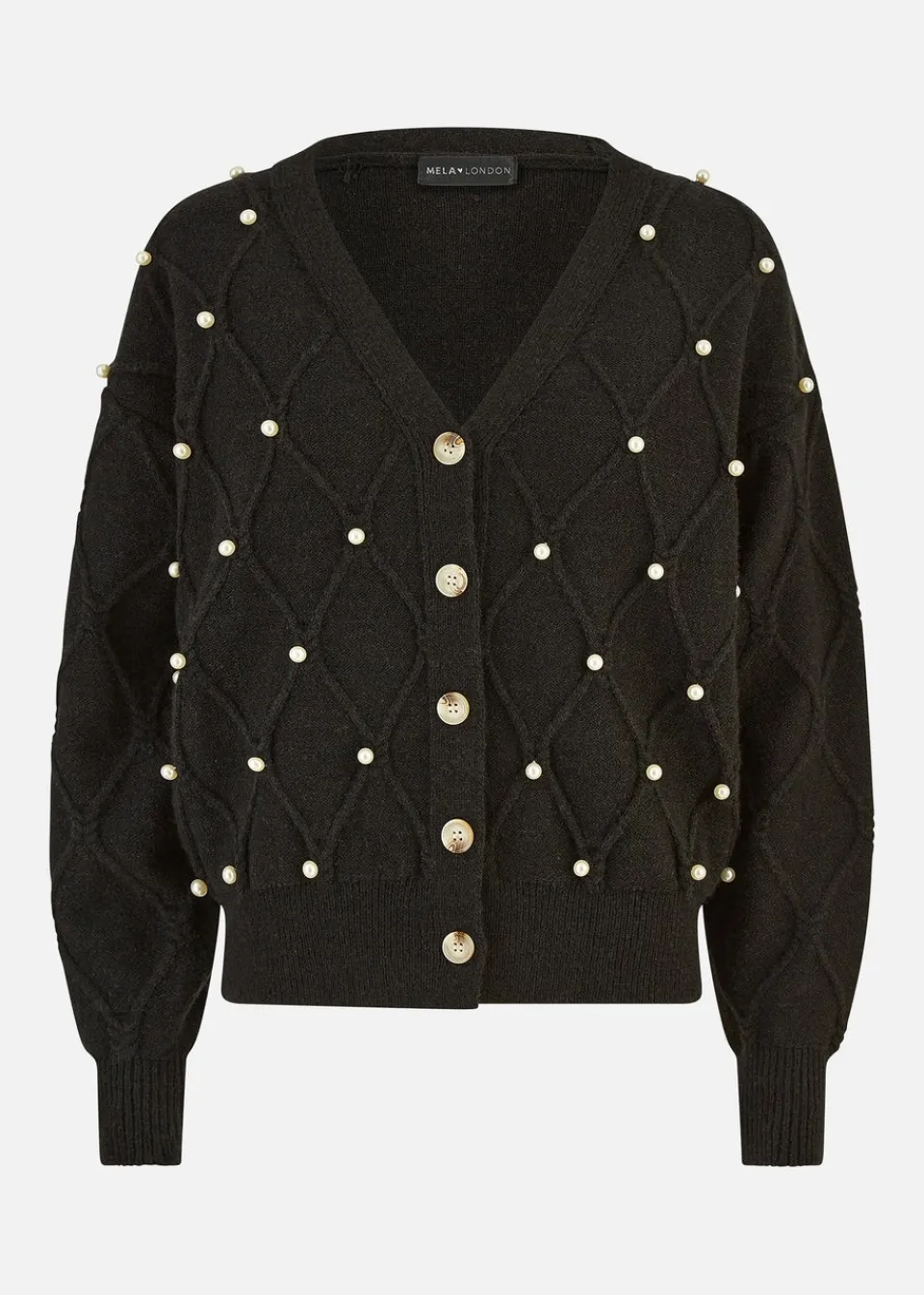 Tops>Yumi Black Pearl Cable Knit Cardigan
