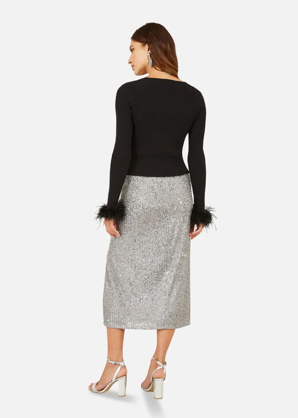 Tops>Yumi Black Ribbed Bolero With Feather Cuffs