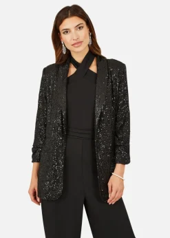 Coats & Jackets>Yumi Black Sequin Blazer With Pockets
