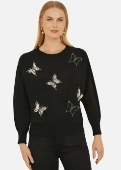 Tops>Yumi Black Sequin Butterfly Jumper