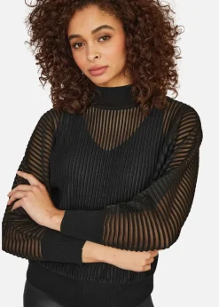 Tops>Yumi Black Sheer Roll Neck Jumper With Knitted Vest Top
