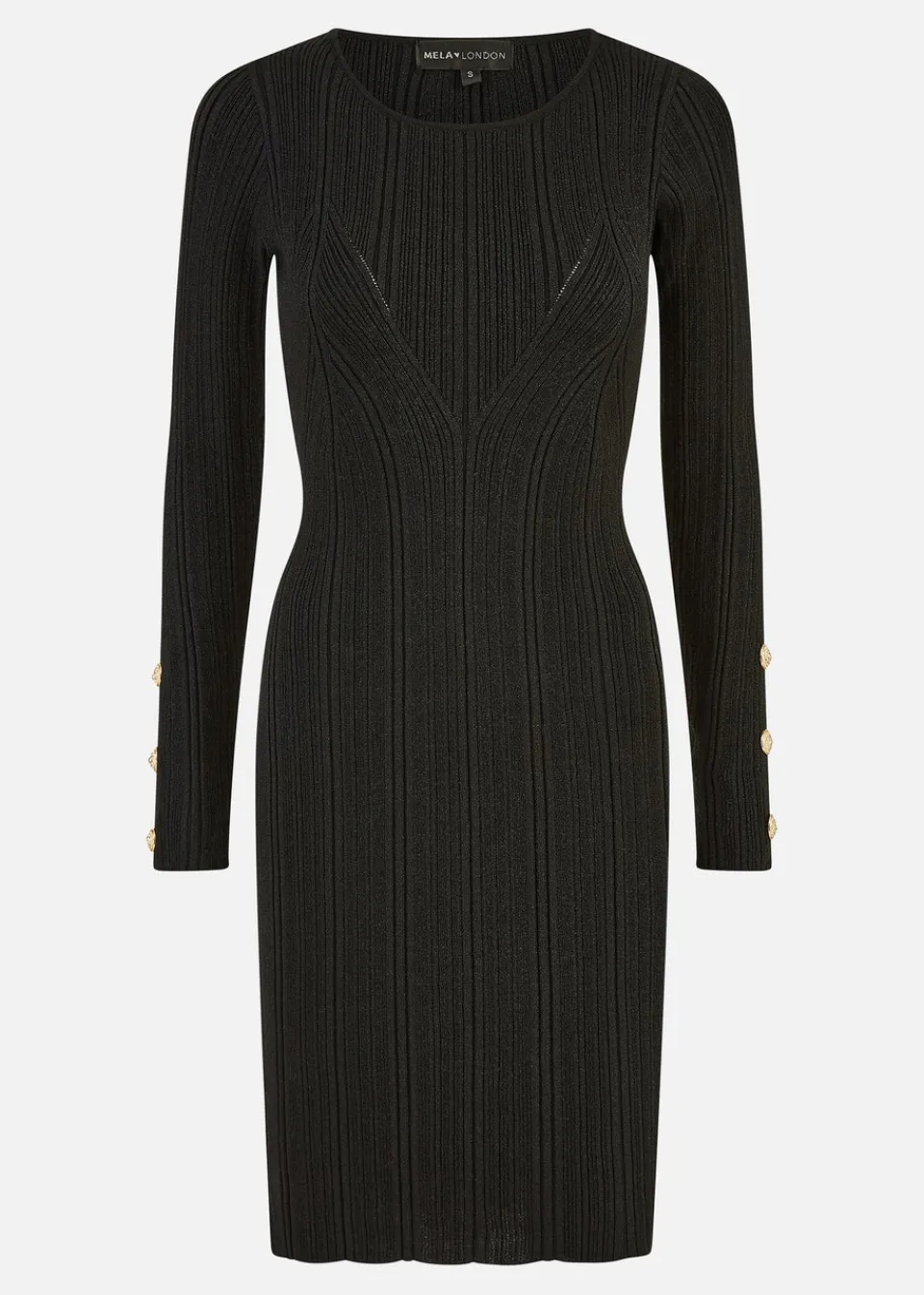 Knitwear>Yumi Black Shimmer Fitted Midi Dress With Button