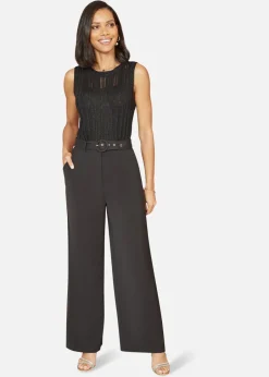 Trousers>Yumi Black Straight Leg Crepe Trousers With Belt