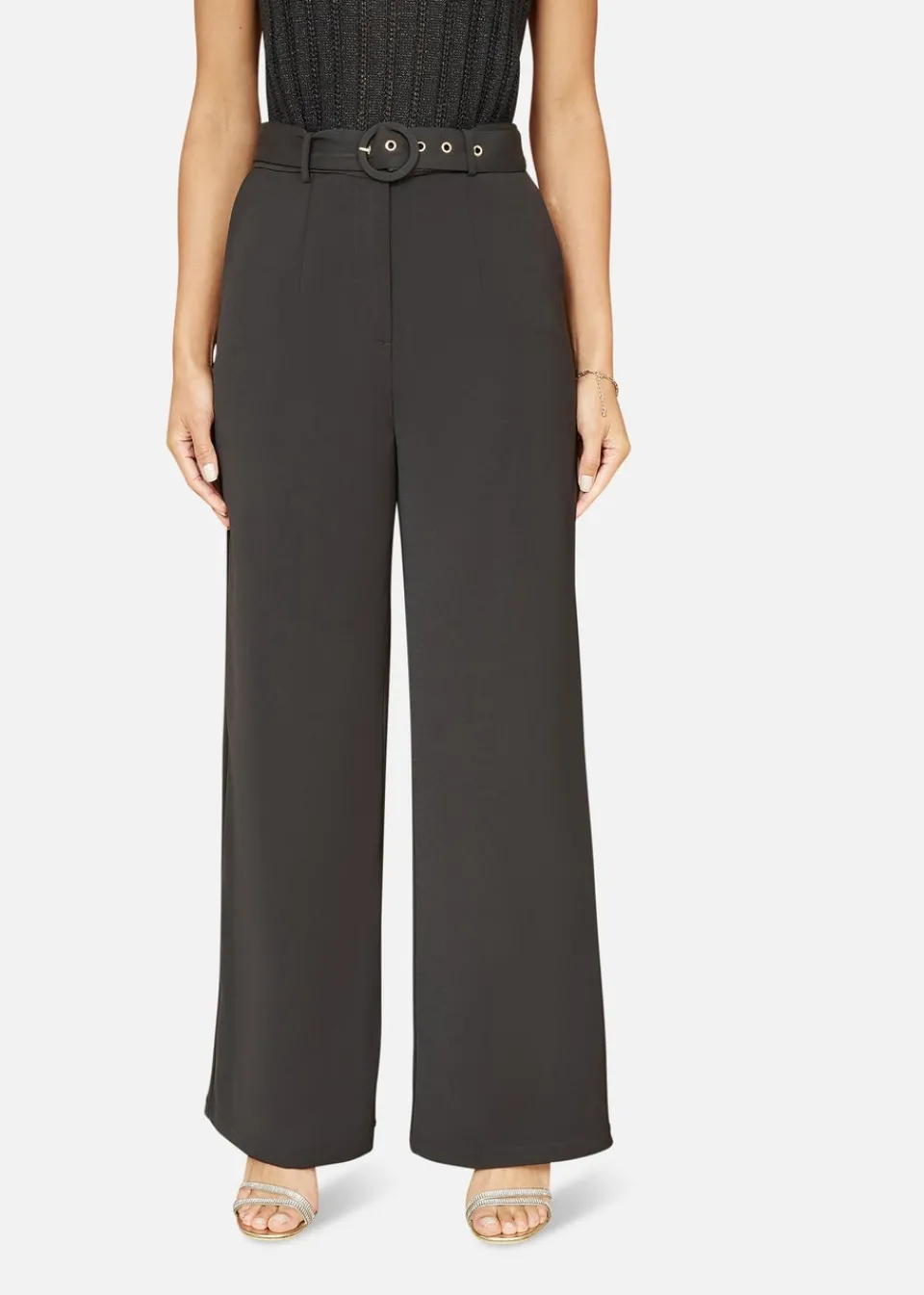 Trousers>Yumi Black Straight Leg Crepe Trousers With Belt