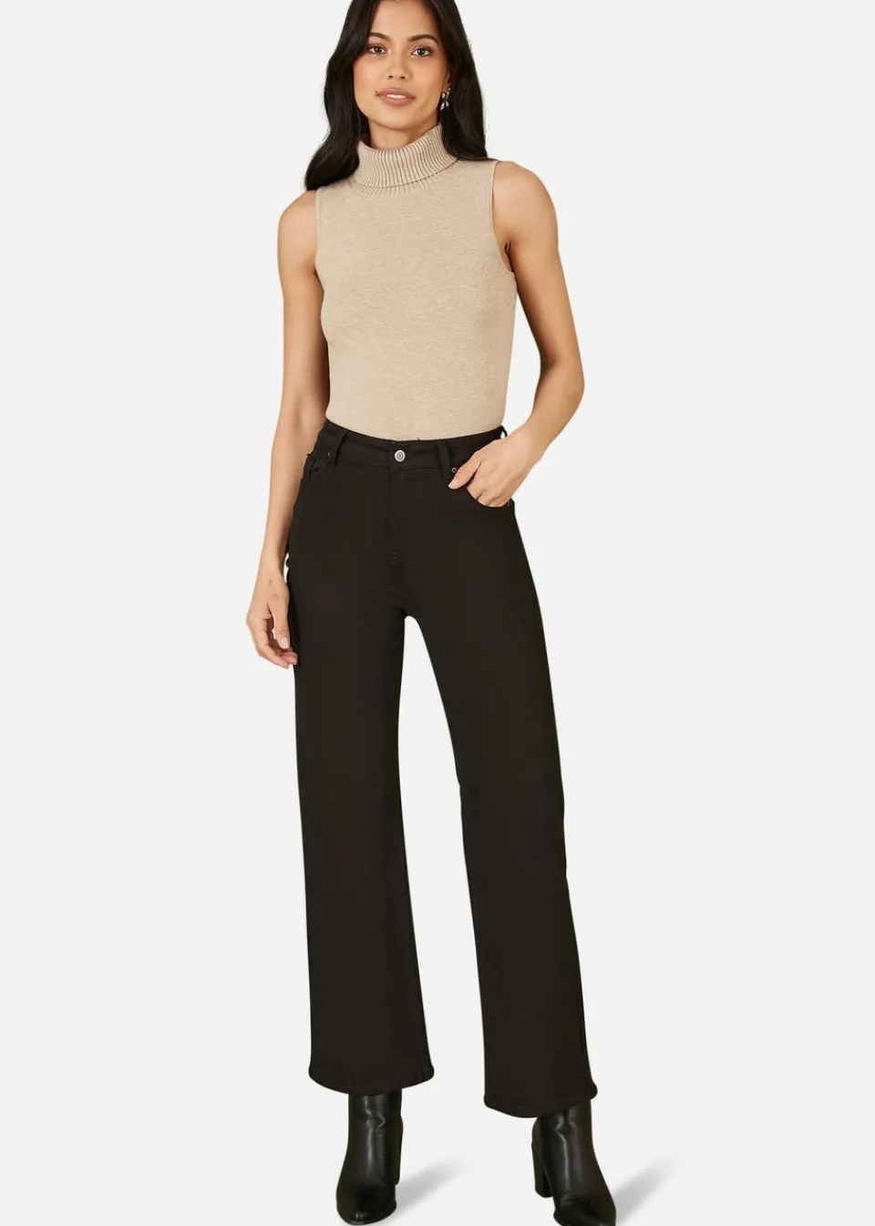Jeans & Jeggings>Yumi Black Stretch Canvas Wide Leg High Waist Jeans