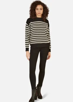 Knitwear>Yumi Black Stripe Knitted Relaxed Jumper With Button Details