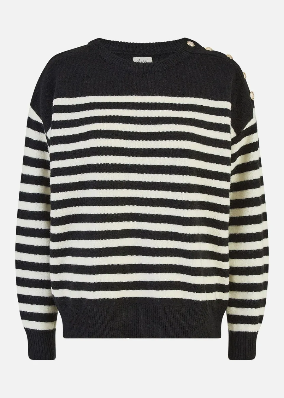 Knitwear>Yumi Black Stripe Knitted Relaxed Jumper With Button Details