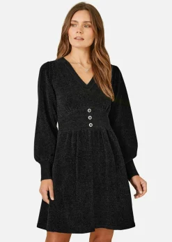 Dresses>Yumi Black V Neck Empire Line Knitted Skater Dress