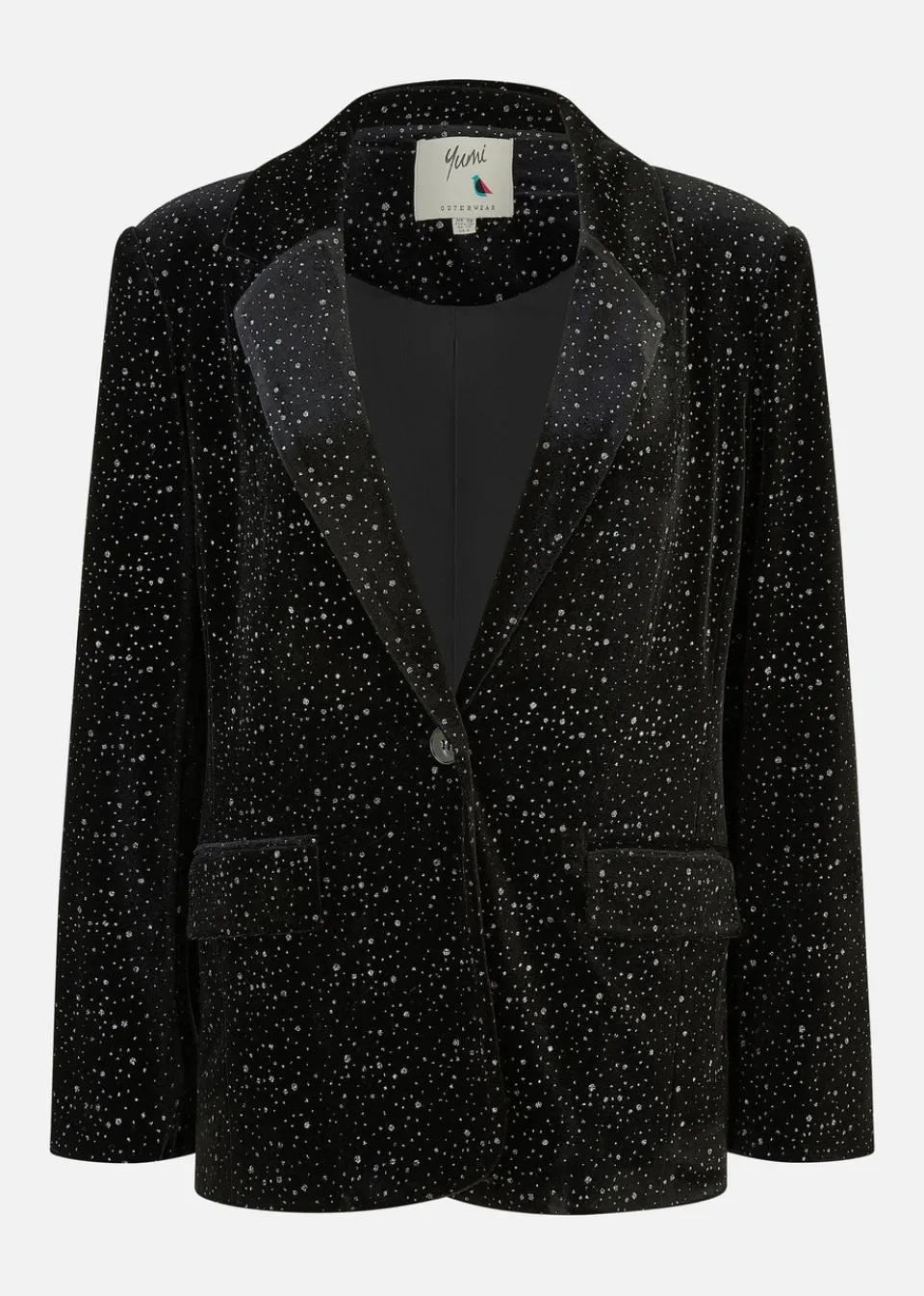 Coats & Jackets>Yumi Black Velvet Sparkle Oversize Blazer