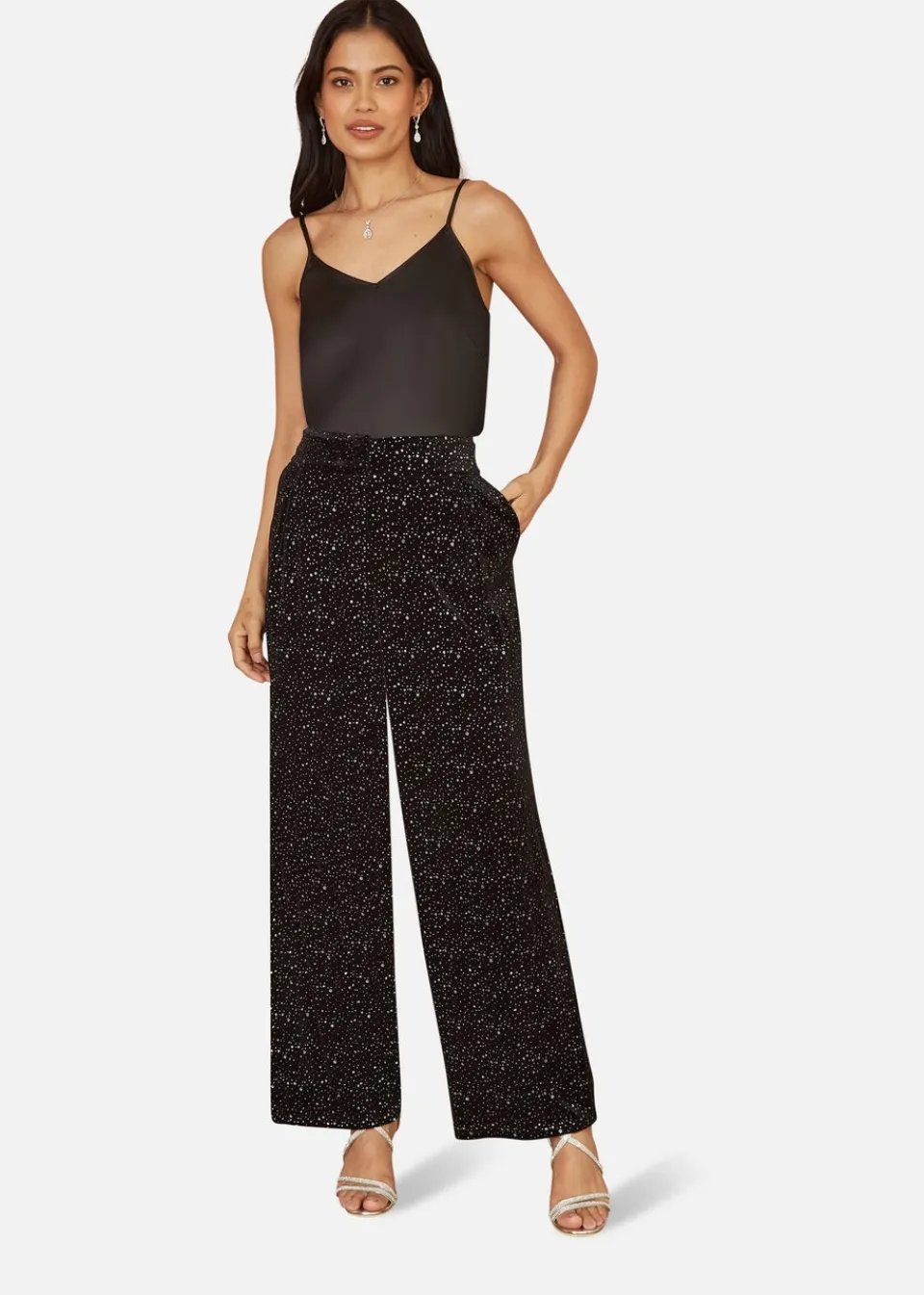 Trousers>Yumi Black Velvet Sparkle Wide Leg Trousers