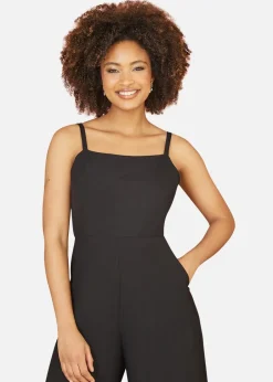 Jumpsuits & Playsuits>Yumi Black Viscose Tie Back Jumpsuit With Pockets