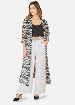 Tops>Yumi Zig Zag Crochet Long Knitted Kimono Black