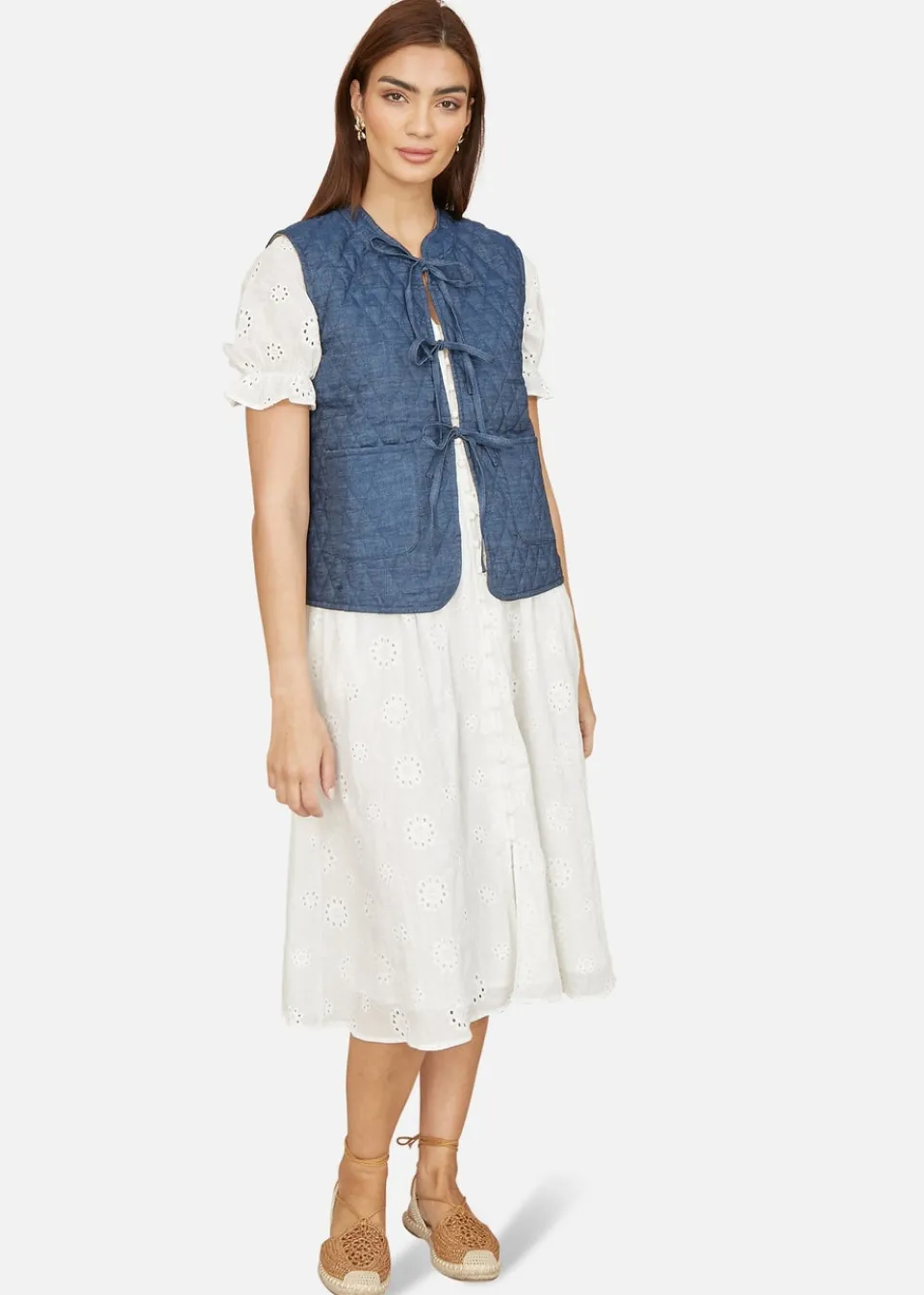 Coats & Jackets>Yumi Blue Chambray Cotton Quilted Reversible Vest
