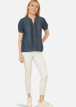Tops>Yumi Blue Chambray Pleated Denim Shirt