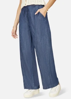 Trousers>Yumi Blue Chambray Relaxed Fit Wide Leg Trousers
