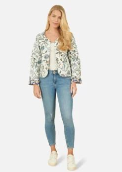 Coats & Jackets>Yumi Blue Floral Reversible Cotton Quilted Jacket
