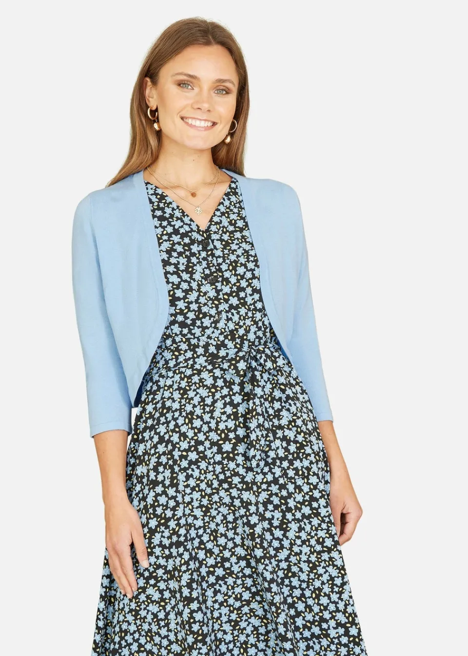 Tops>Yumi Blue Knitted Curve Bolero