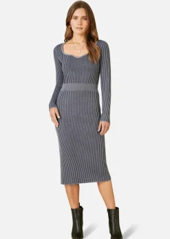 Tops>Yumi Blue Knitted Rib Fitted Jumper
