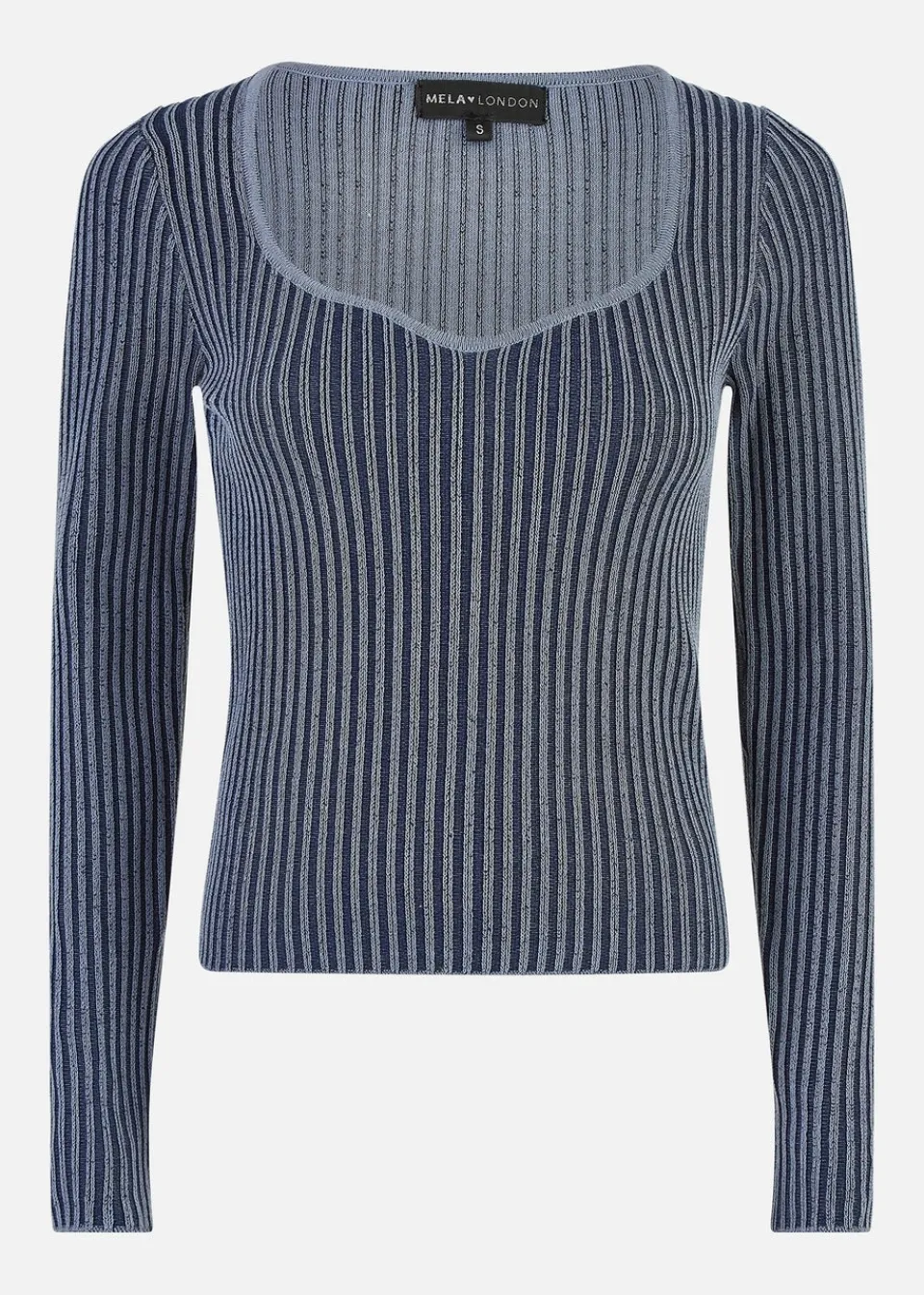 Tops>Yumi Blue Knitted Rib Fitted Jumper