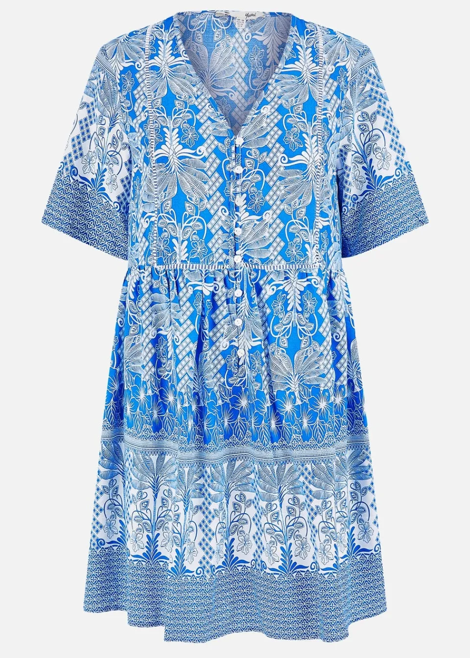 Dresses>Yumi Blue Viscose Palm Relaxed Tunic