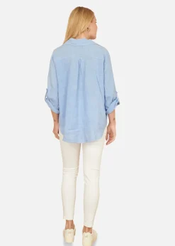 Tops>Yumi Blue Washed Linen  Relaxed Shirt