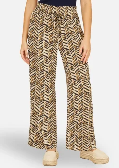 Trousers>Yumi Brown Animal Print Relaxed Fit Trousers
