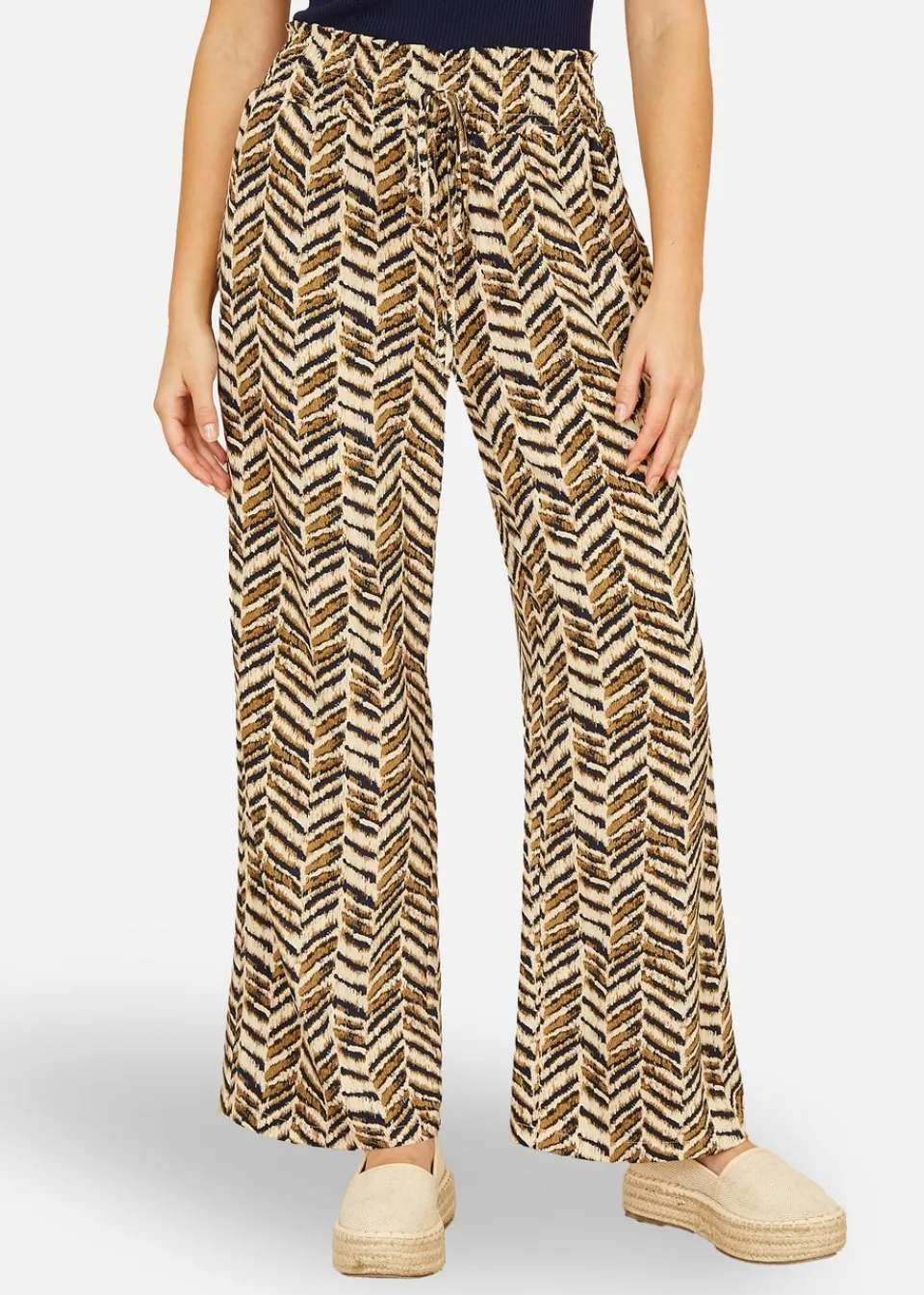 Trousers>Yumi Brown Animal Print Relaxed Fit Trousers