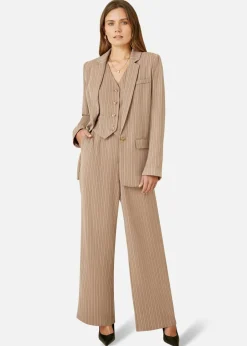 Trousers>Yumi Brown Pinstripe Wide Leg Trousers