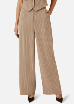 Trousers>Yumi Brown Pinstripe Wide Leg Trousers