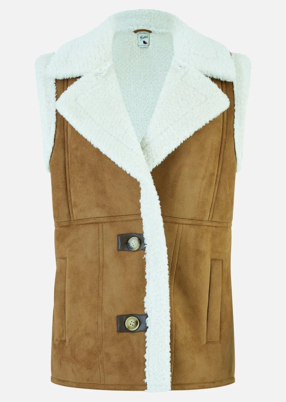 Coats & Jackets>Yumi Brown Sherpa Style Button Up Gilet