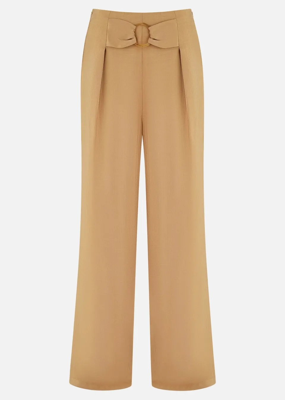 Trousers>Yumi Brown Wide Leg trousers With Front Buckle Detail