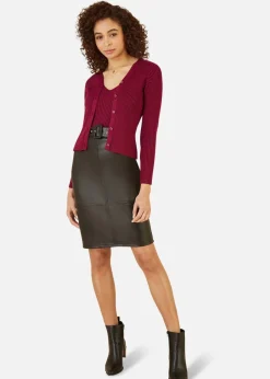 Tops>Yumi Burgundy Metallic Rib Knitted Cardigan