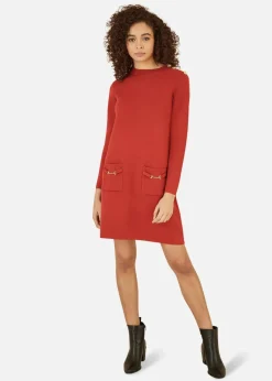Knitwear>Yumi Burnt Orange Knitted Tunic Dress With Gold Hardware Details