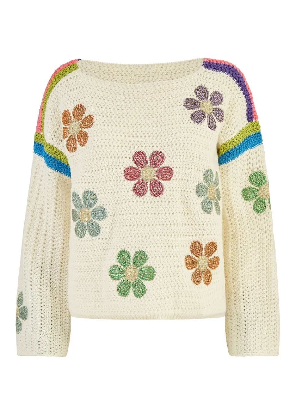 Knitwear>Yumi Cream Crochet Flower Jumper