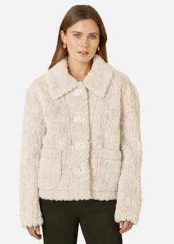 Coats & Jackets>Yumi Cream Luxe Textured Faux Fur Jacket With Pockets