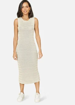 Knitwear>Yumi Gold Metallic Knitted Sleeveless Midi Dress