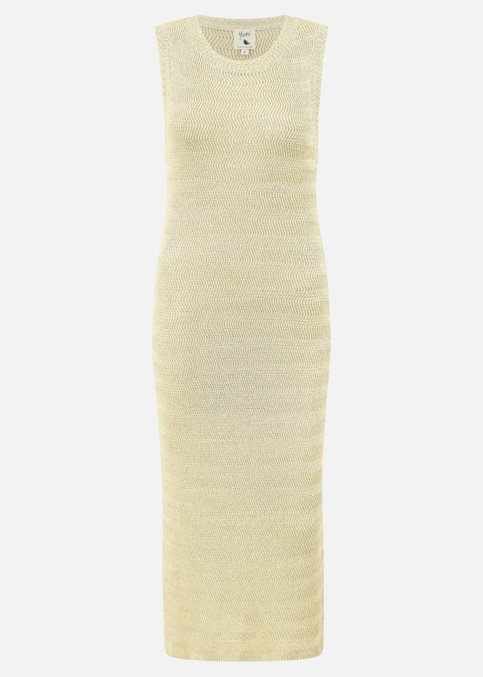Knitwear>Yumi Gold Metallic Knitted Sleeveless Midi Dress