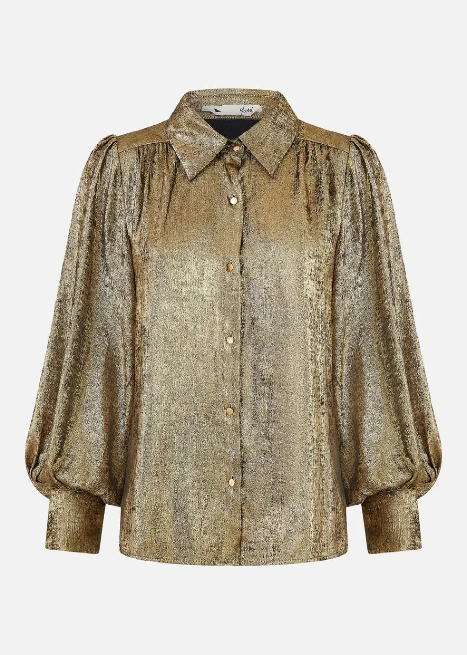 Tops>Yumi Gold Metallic Relaxed Balloon Sleeve Shirt