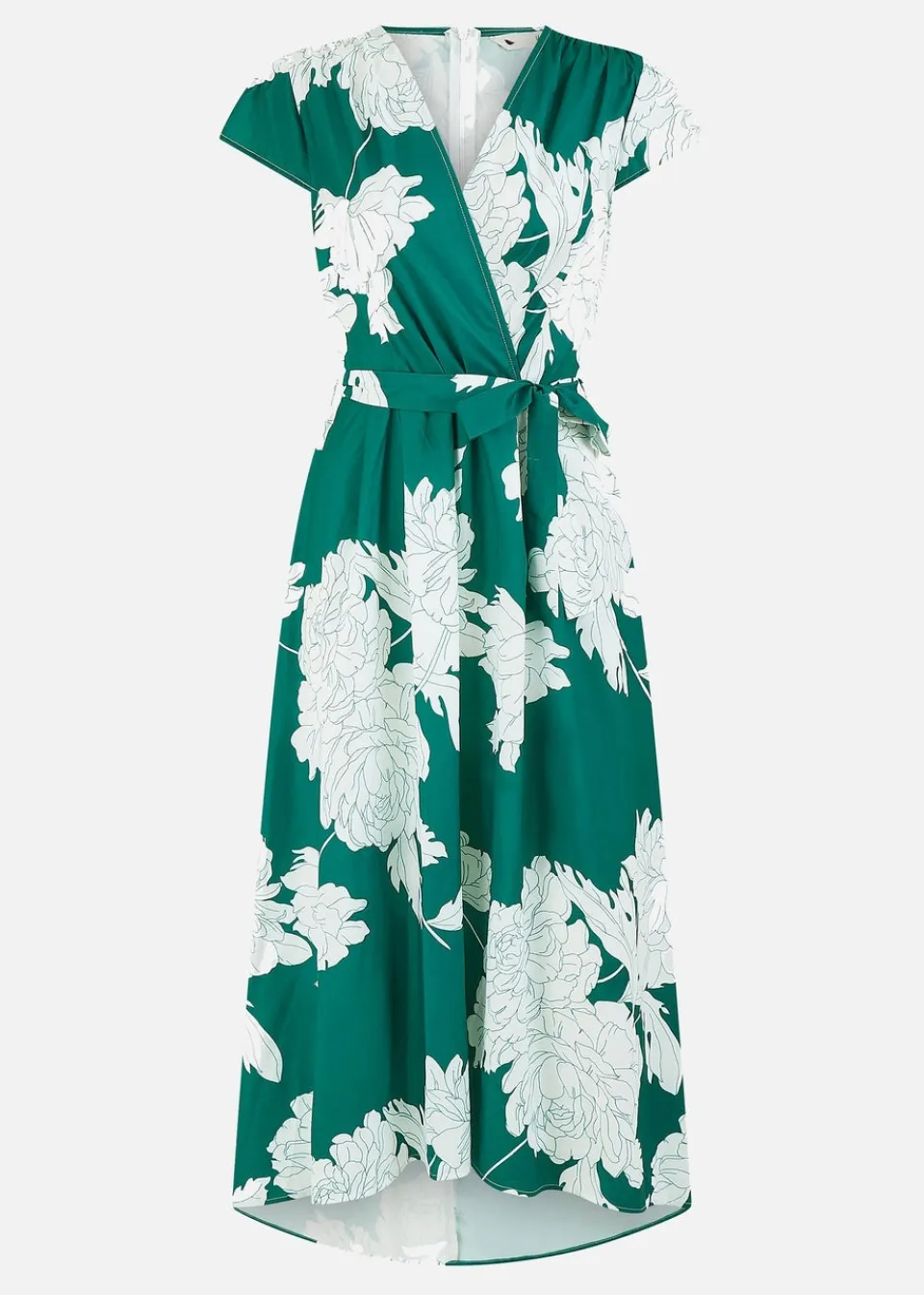 Dresses>Yumi Green Blossom Print Wrap Midi With Dipped Hem