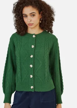 Tops>Yumi Green Chunky Cable Knit Cardigan