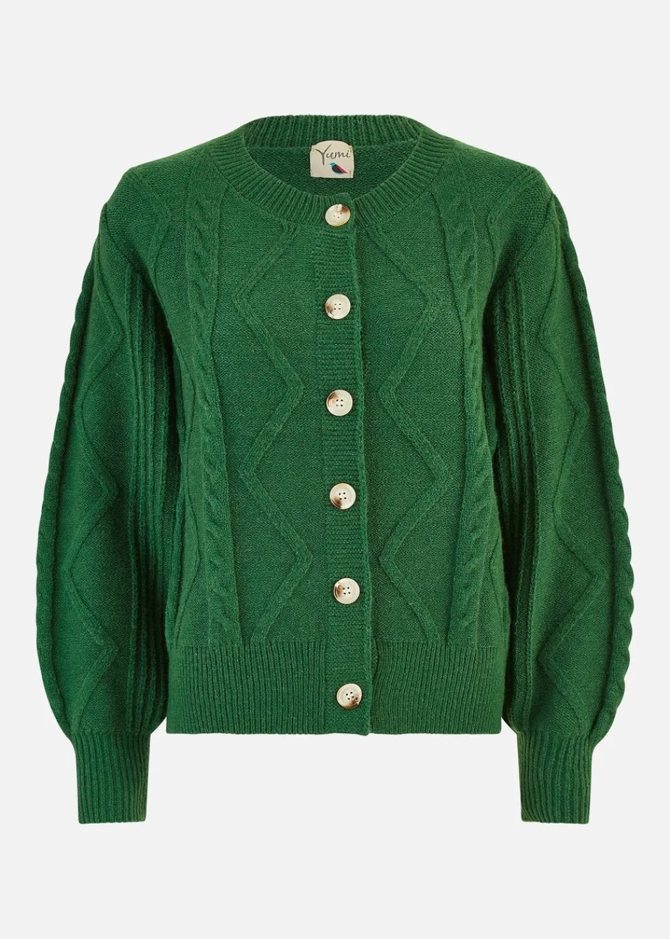 Tops>Yumi Green Chunky Cable Knit Cardigan