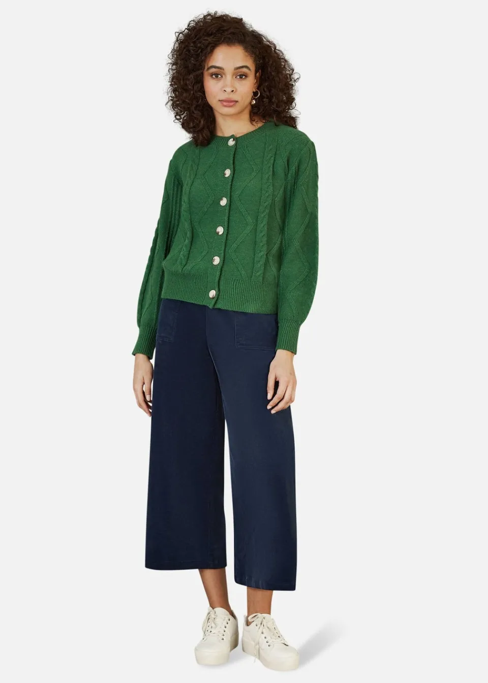 Tops>Yumi Green Chunky Cable Knit Cardigan