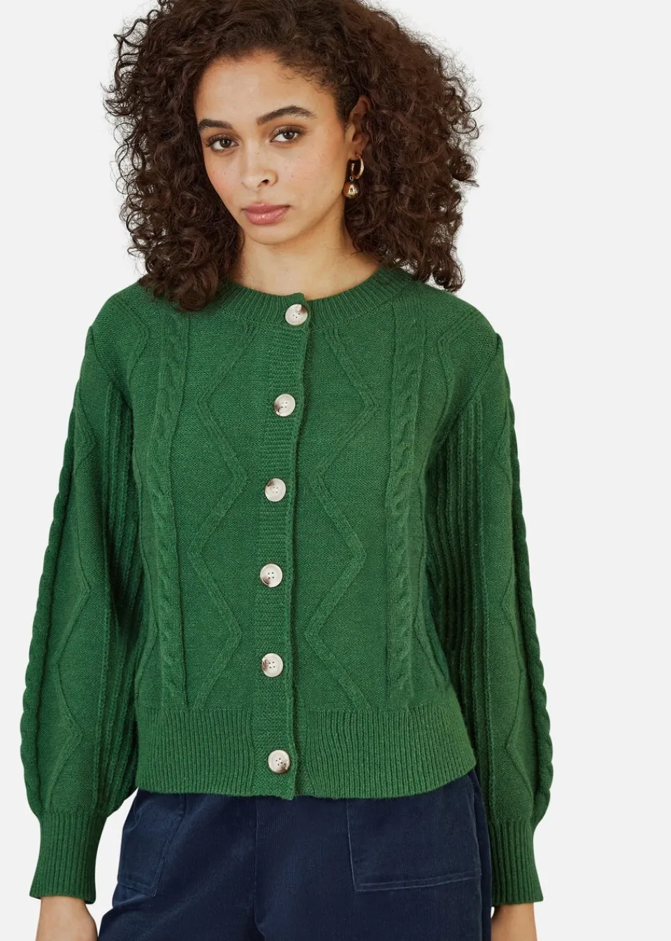 Tops>Yumi Green Chunky Cable Knit Cardigan