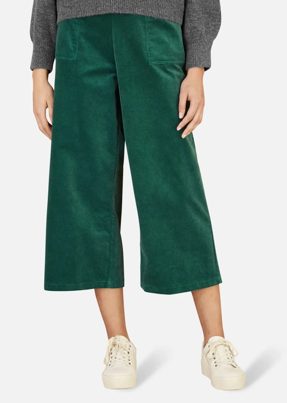 Trousers>Yumi Green Cord Cropped Wide Leg Trousers With Pockets