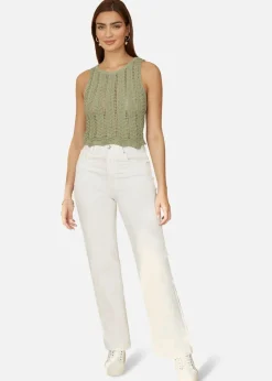 Tops>Yumi Green Crochet Knitted Tank Top