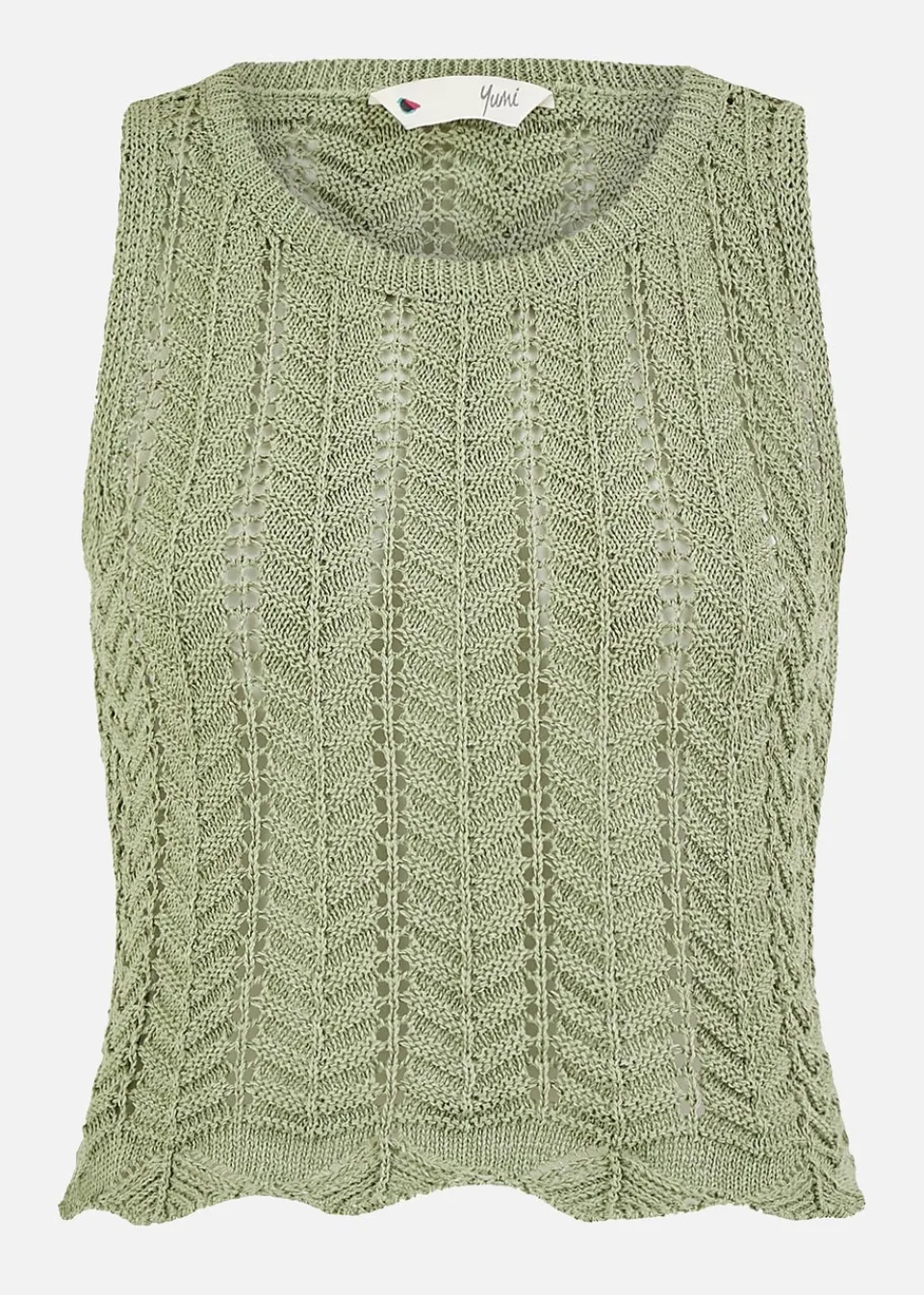 Tops>Yumi Green Crochet Knitted Tank Top