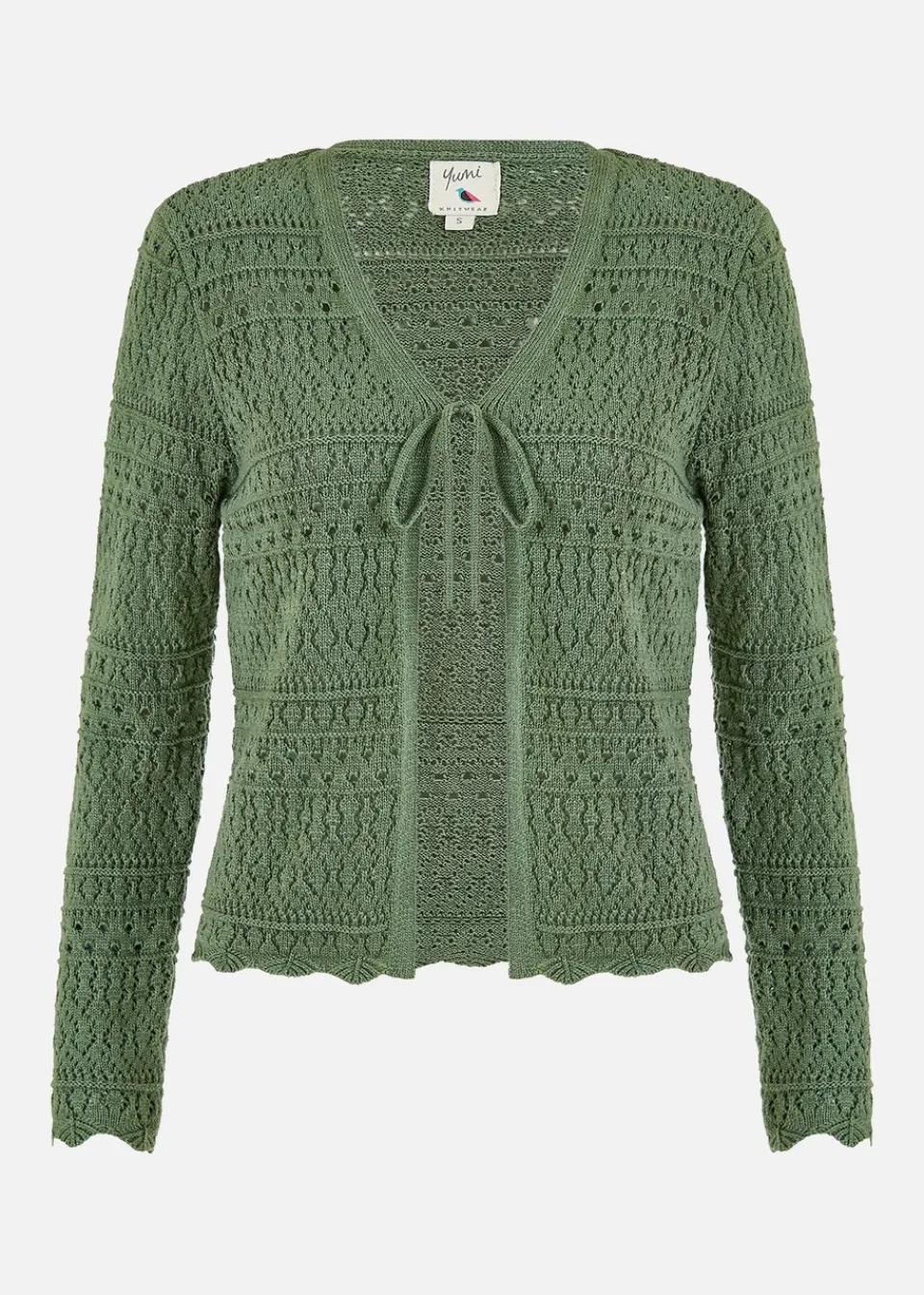 Tops>Yumi Crochet Tie Front Cardigan Green