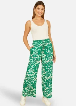 Trousers>Yumi Green Ikat Print Relaxed Fit Trousers